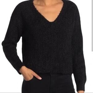 NWT Abound Cropped Long Sleeve Black Sparkle Sweater Size Small